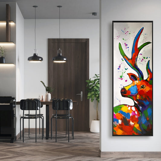 Toile abstraite représentant un cerf coloré | Décoration animalière contemporaine