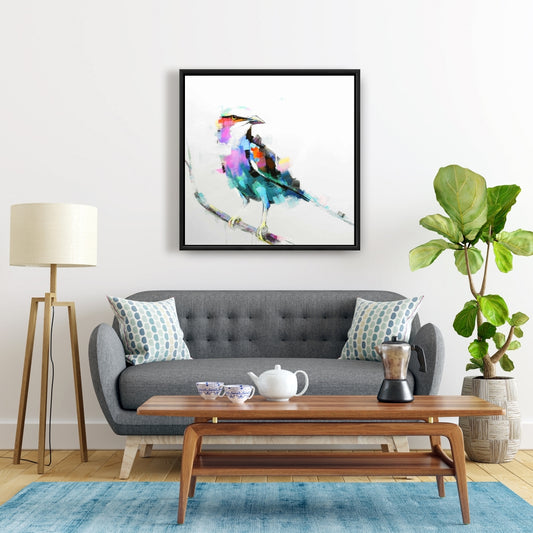 Pink Bird Framed Canvas - Colorful Abstract Art for Home Decor