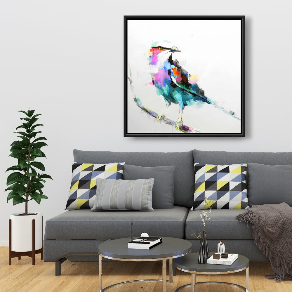 Pink Bird Framed Canvas - Colorful Abstract Art for Home Decor
