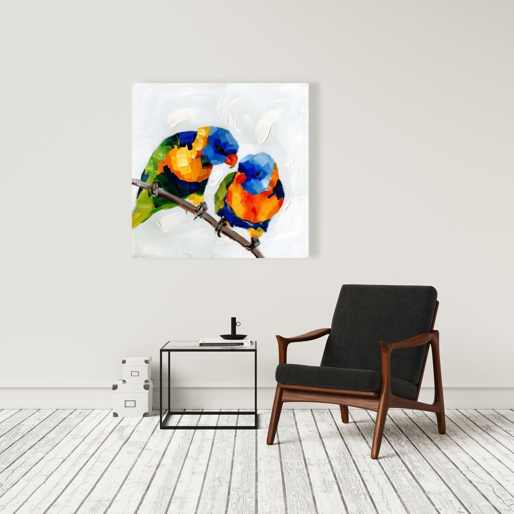 Blue Canvas Couple of Parrots - Animal Bedroom Home Decor