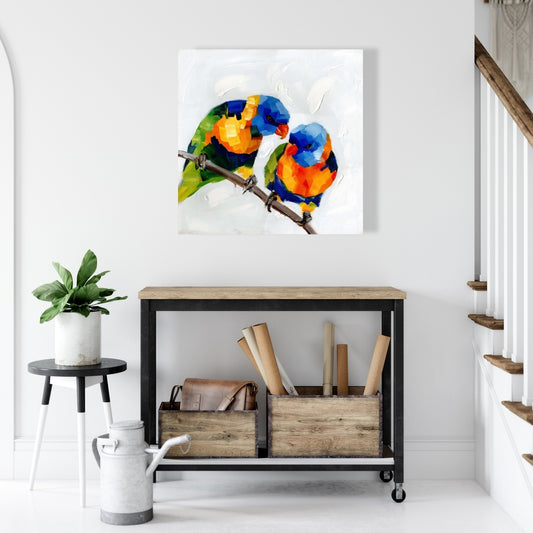 Blue Canvas Couple of Parrots - Animal Bedroom Home Decor