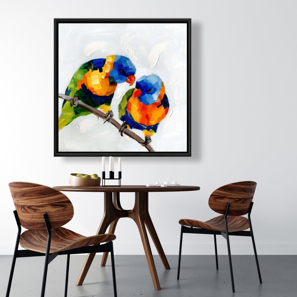 Couple of Parrots Canvas - Contemporary Blue Framed Art Decor