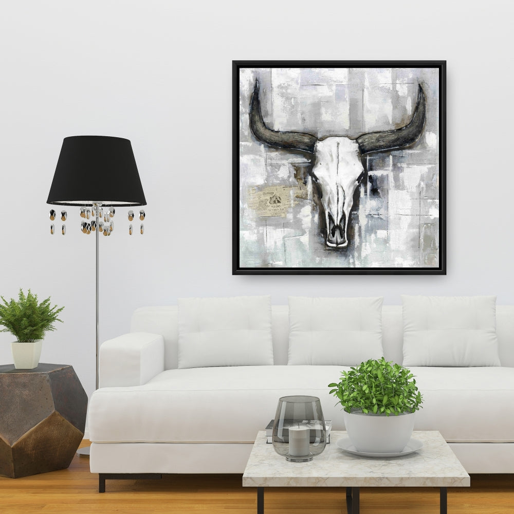White Rustic Deer Canvas - Bull Skull Industrial Home Decor