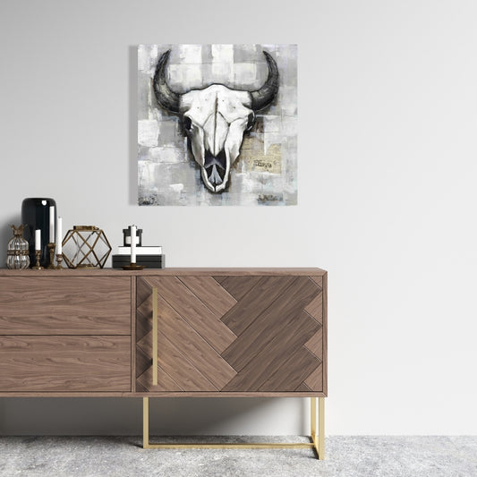 White Bull Skull Canvas - Industrial Style Bedroom Decor