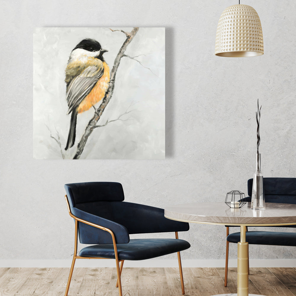 Small Coal Tit Gray Canvas - Contemporary Home Decor Art