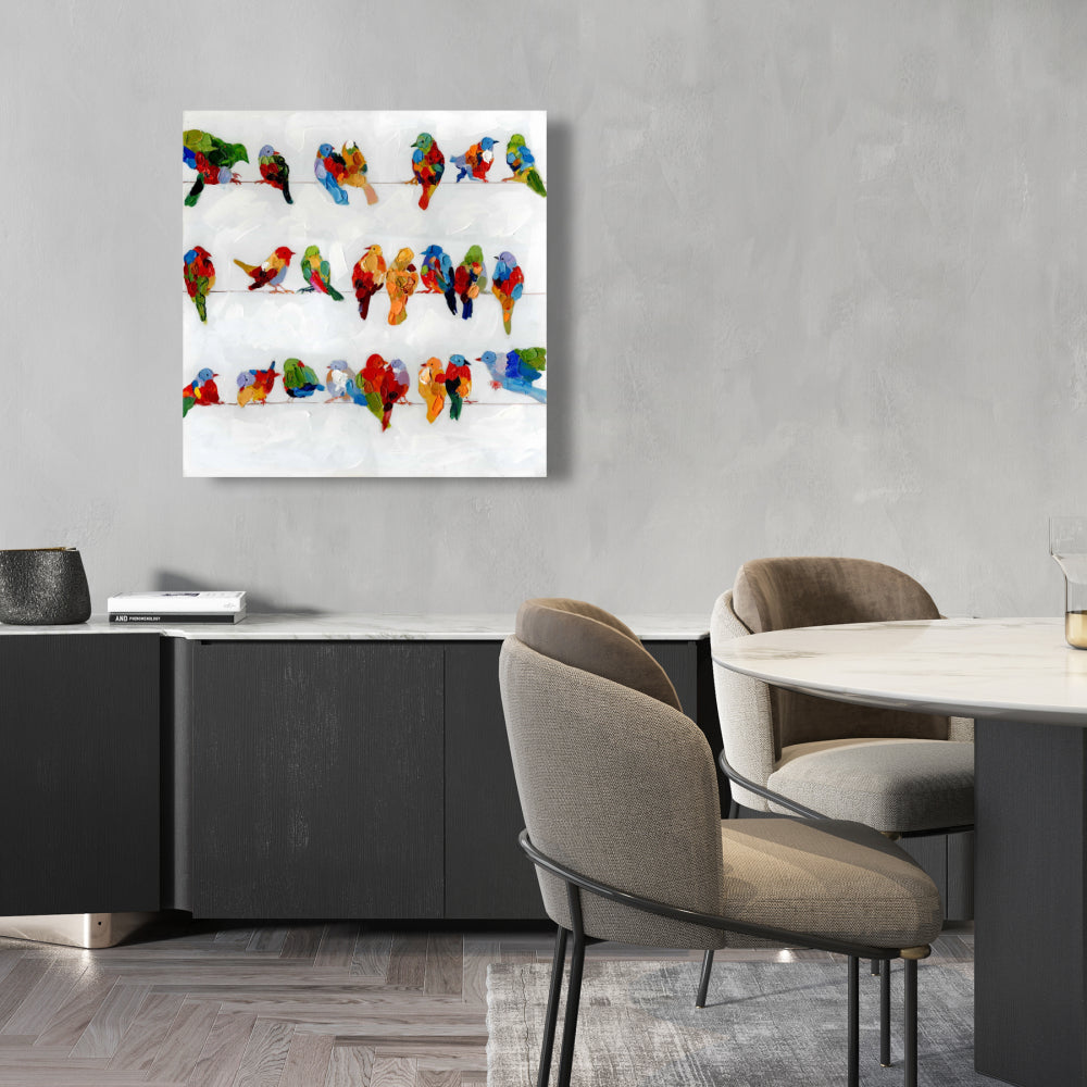 Colorful Birds on Wire Canvas | Bird Bedroom Blue Decor