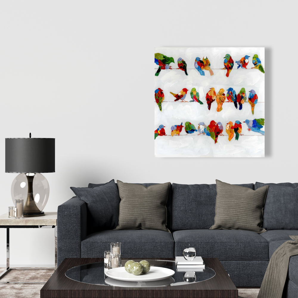 Colorful Birds on Wire Canvas | Bird Bedroom Blue Decor