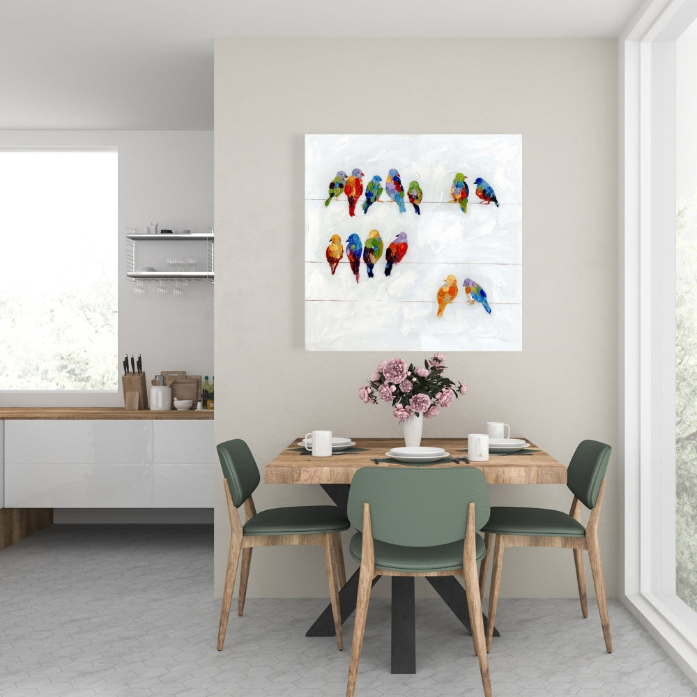 Colorful Birds on a Wire Canvas - Blue Animals Home Decor