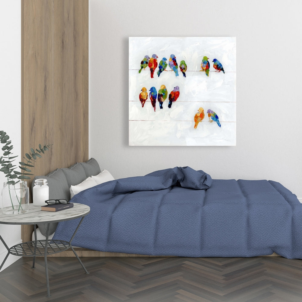 Colorful Birds on a Wire Canvas - Blue Animals Home Decor