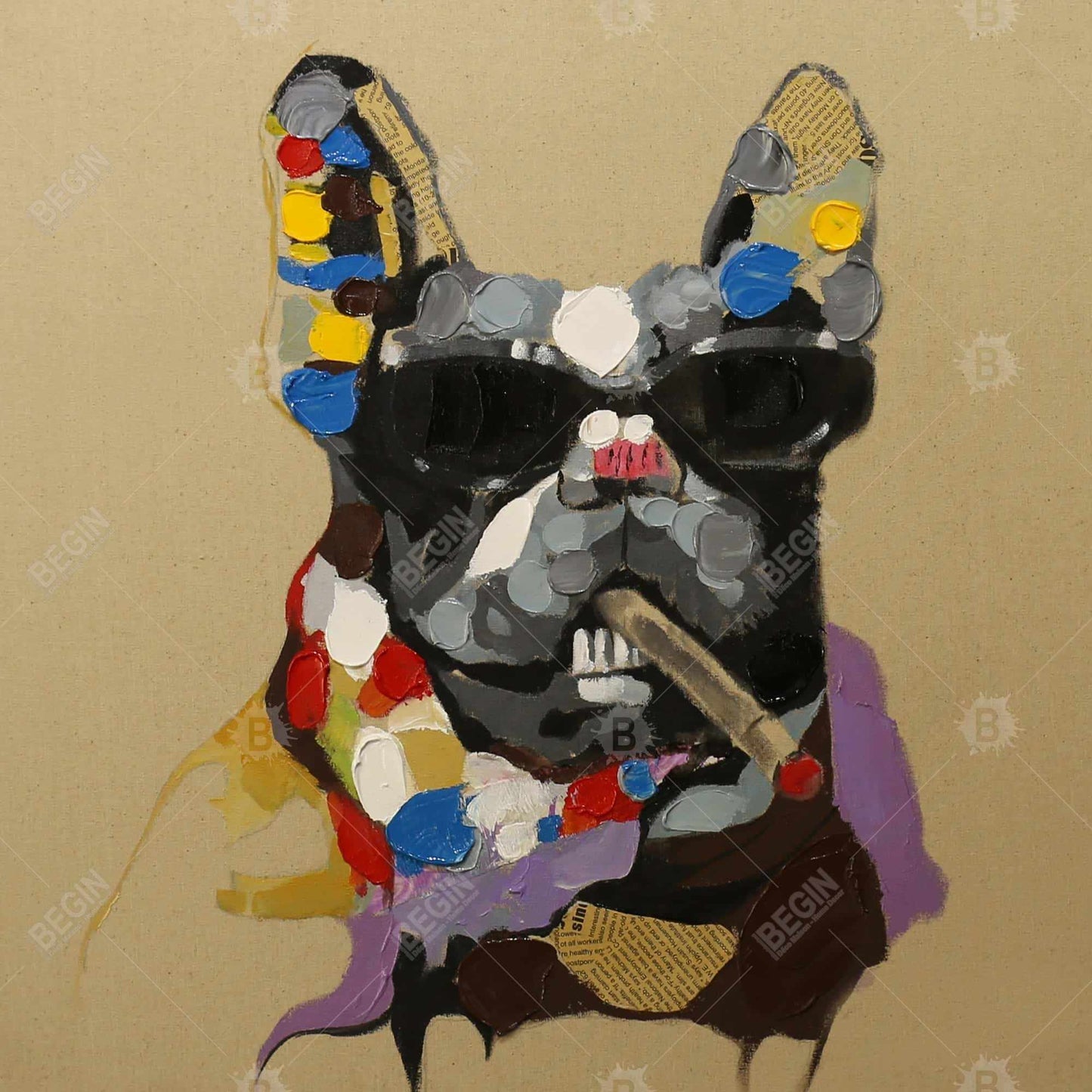 Contemporary Gray Man Cave Canvas | Abstract Smoking Dog Decor