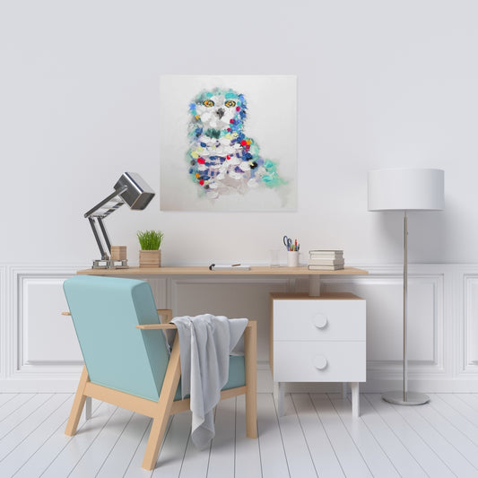 Toile abstraite représentant un hibou – Décoration d'intérieur contemporaine avec oiseau bleu