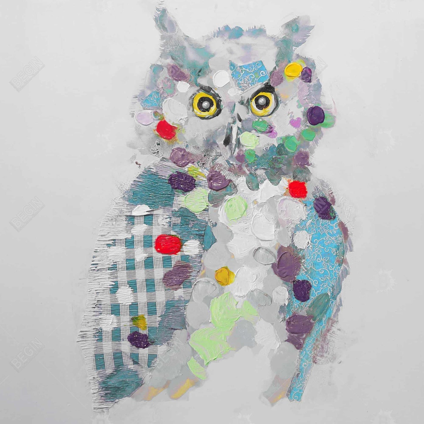 Toile encadrée texturée motif hibou abstrait | Décoration murale de chambre