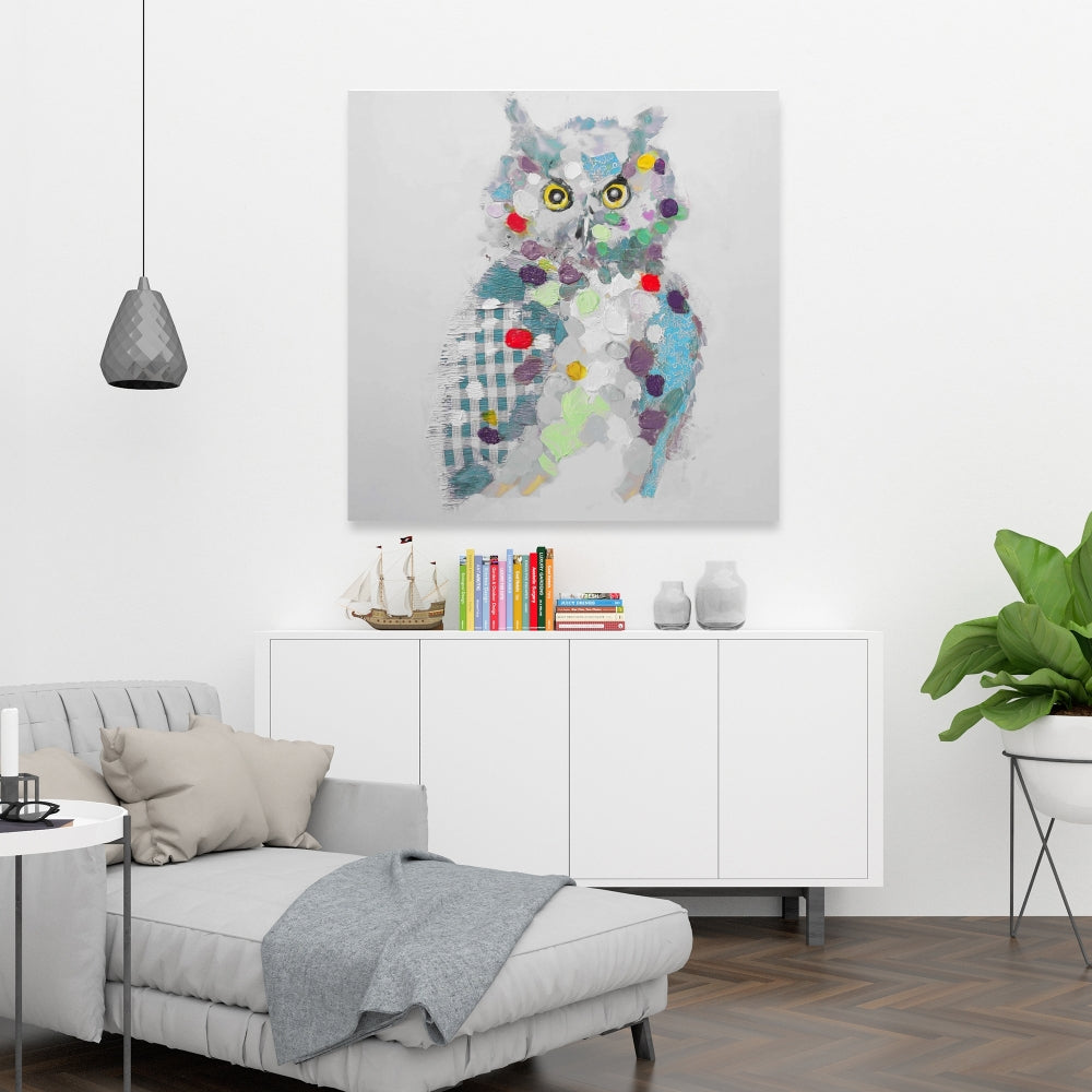 Textured Abstract Owl Gray Canvas | Contemporary Home Decor