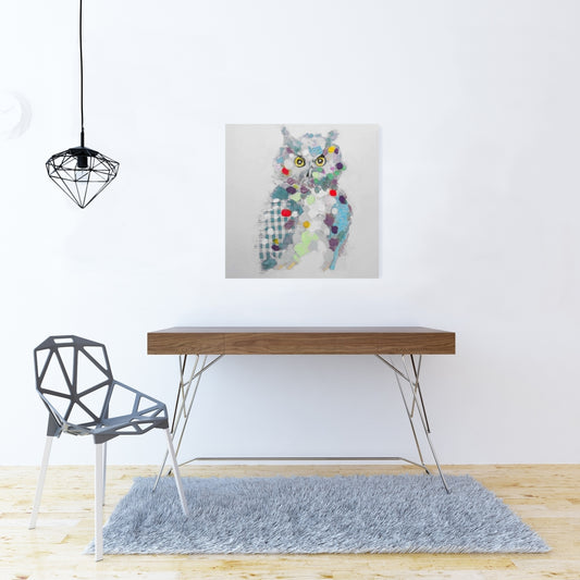Toile grise texturée motif hibou abstrait | Décoration d'intérieur contemporaine