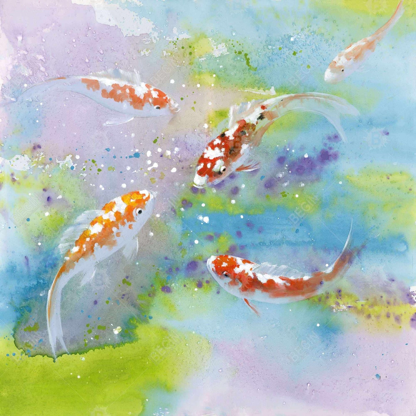 Asian Blue Canvas - Four Koi Fish Swimming | Bedroom Decor
