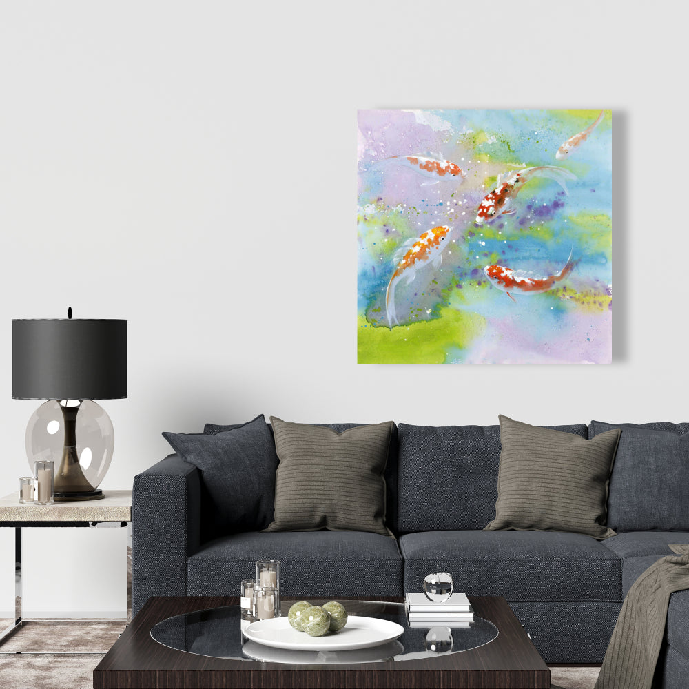 Asian Blue Canvas - Four Koi Fish Swimming | Bedroom Decor