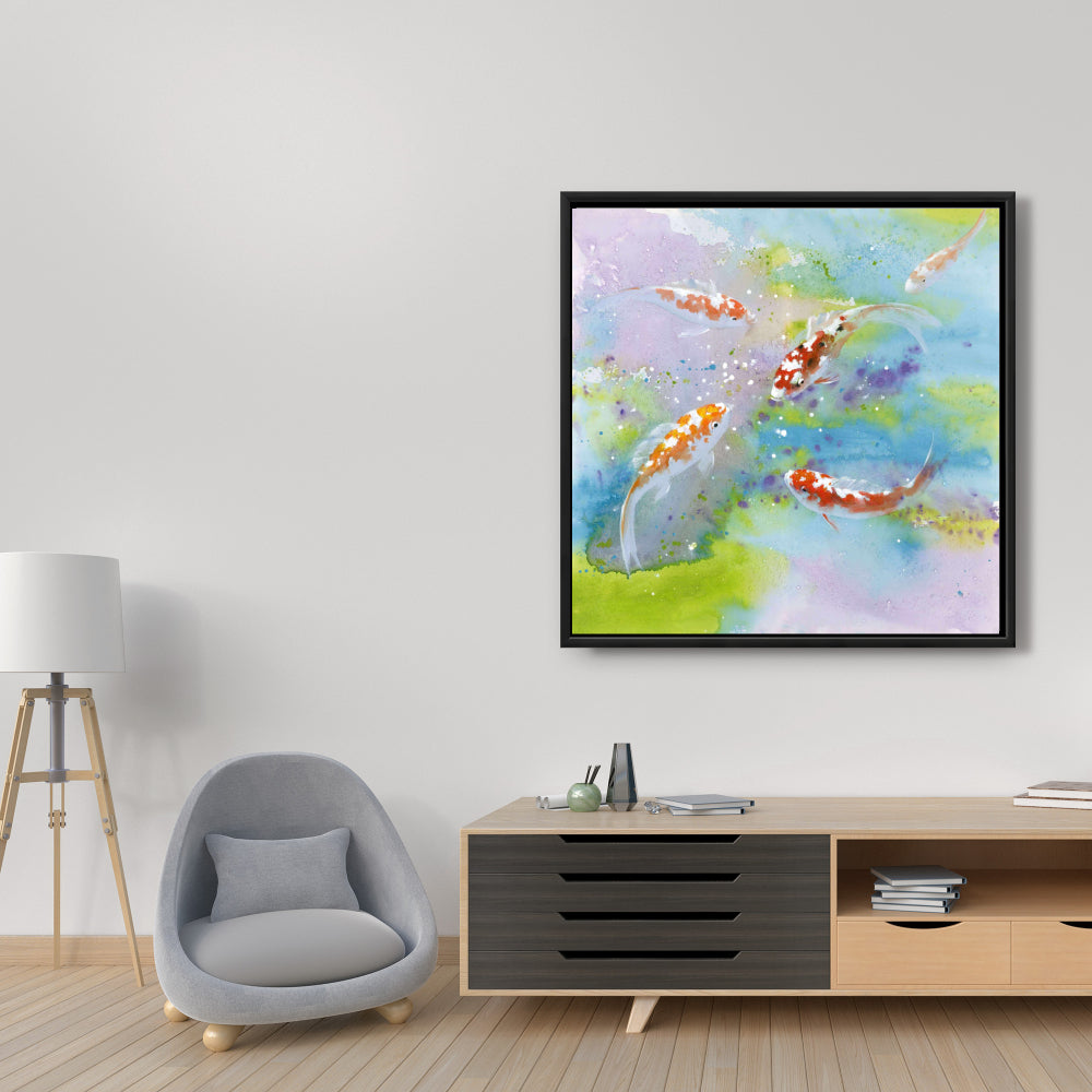 Four Koi Fish Canvas | Aquatic Animals Bedroom Decor Wall Art