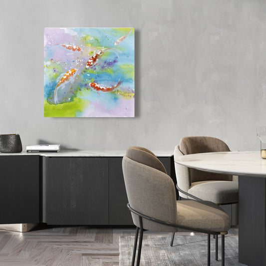 Toile bleue asiatique - Quatre carpes koï nageant | Décoration de chambre