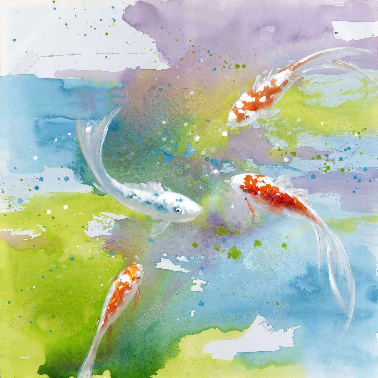 Koi Fish Canvas | Asian Bedroom Decor | Aquatic Art Framed