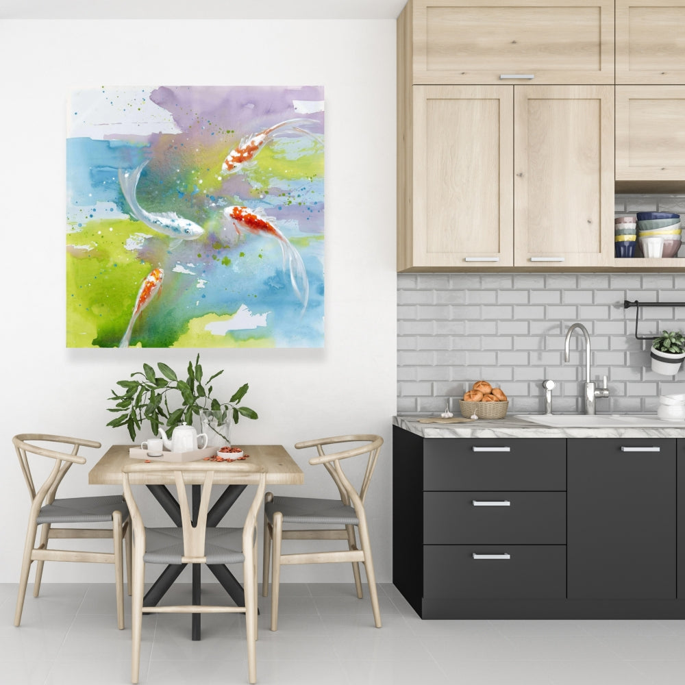 Koi Fish Canvas - Blue Animals Bedroom Decor | Colorful Water