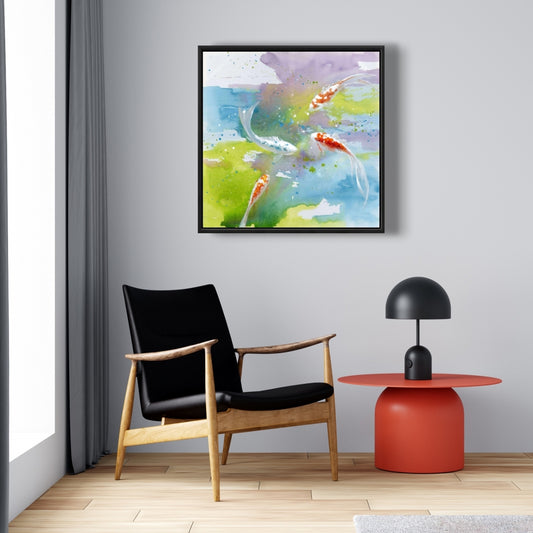 Koi Fish Canvas | Asian Bedroom Decor | Aquatic Art Framed