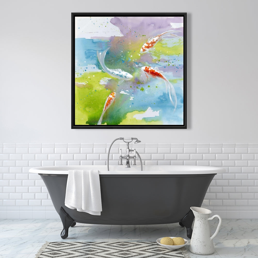 Koi Fish Canvas | Asian Bedroom Decor | Aquatic Art Framed