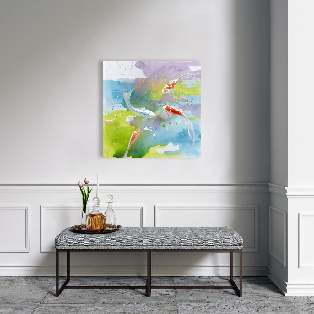 Koi Fish Canvas - Blue Animals Bedroom Decor | Colorful Water