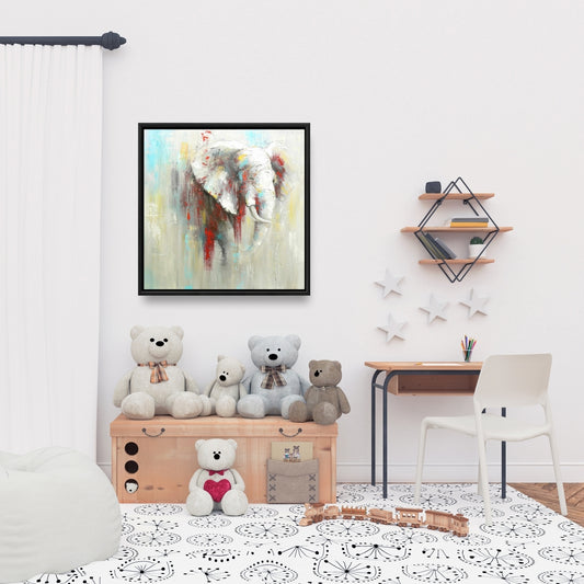 Toile abstraite représentant un éléphant - Décoration de chambre, art animalier encadré