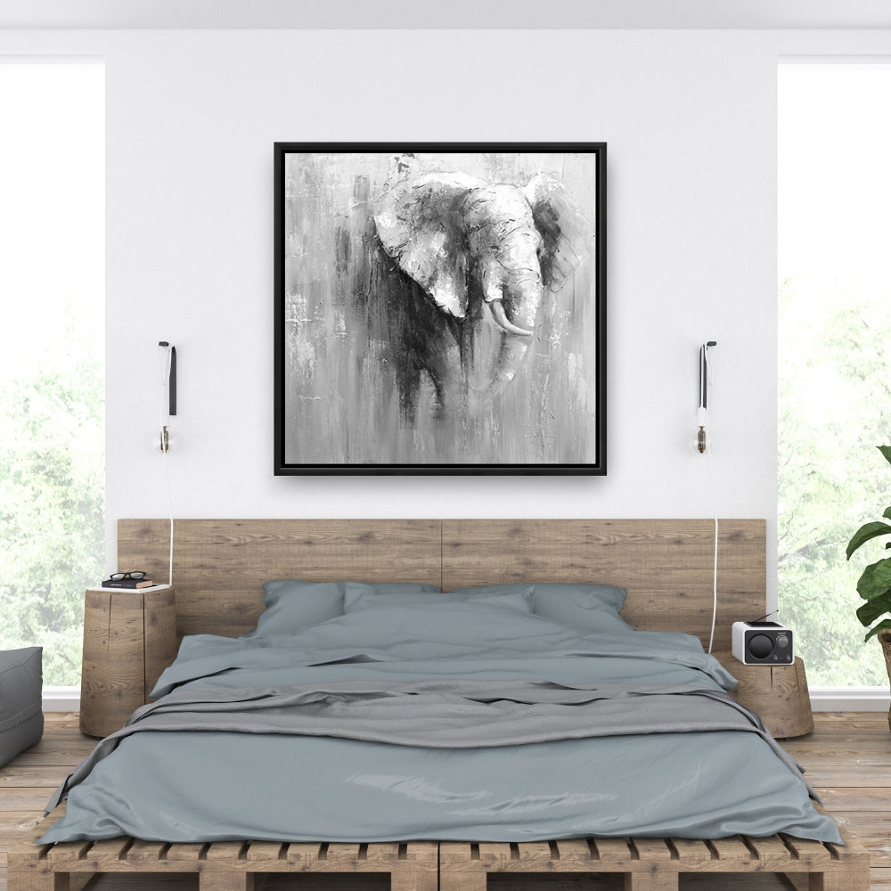 Toile abstraite représentant un éléphant en niveaux de gris | Décoration d'éléphant blanc