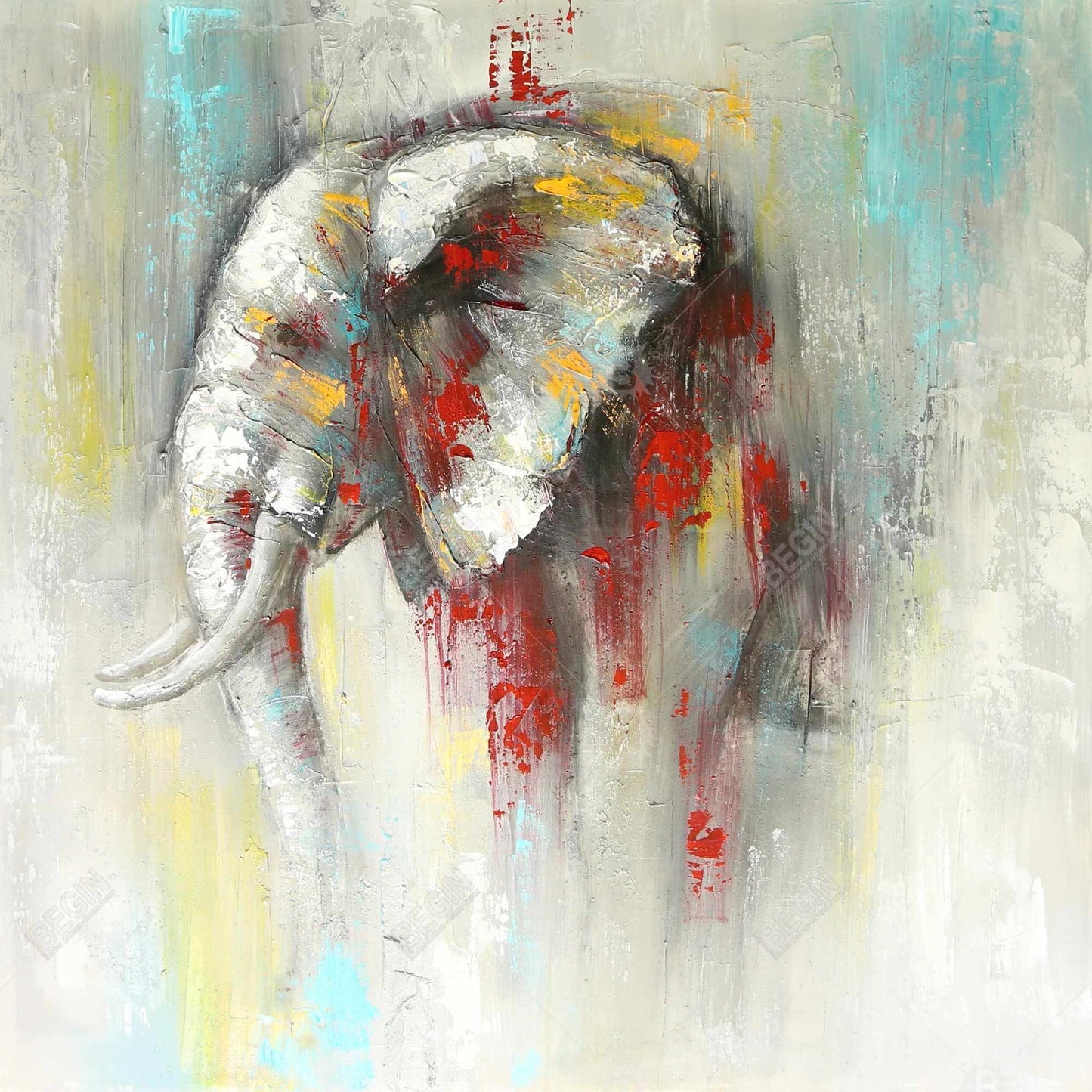 Éléphant abstrait avec éclaboussures de peinture – Décoration de chambre rouge sur toile