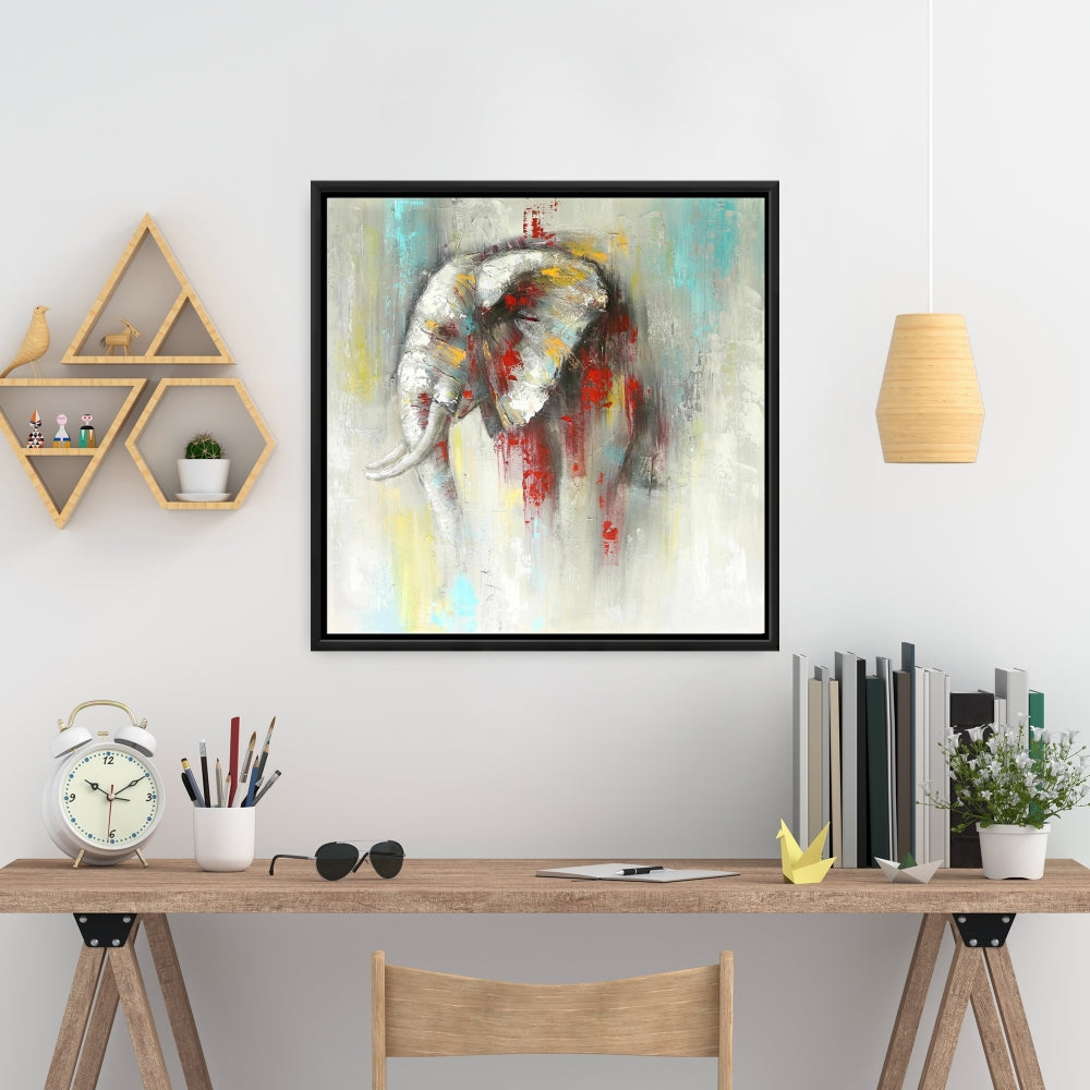 Éléphant abstrait avec éclaboussures de peinture – Décoration de chambre rouge sur toile