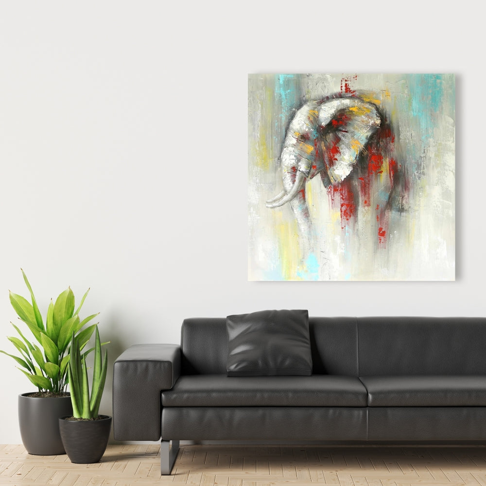 Abstract Elephant Canvas | Red African Bedroom Wall Art Decor