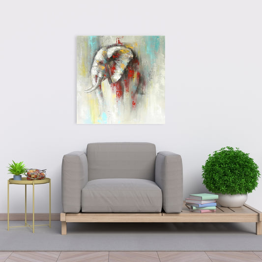 Toile abstraite représentant un éléphant | Décoration murale africaine rouge pour chambre à coucher