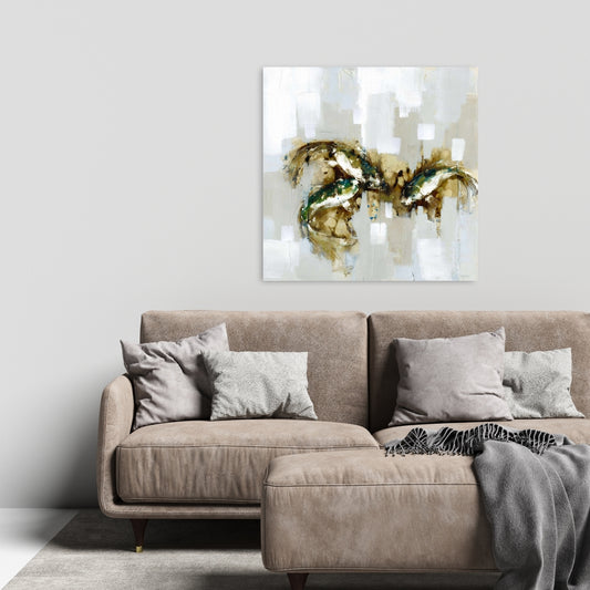 Toile abstraite représentant trois carpes koï | Décoration aquatique asiatique