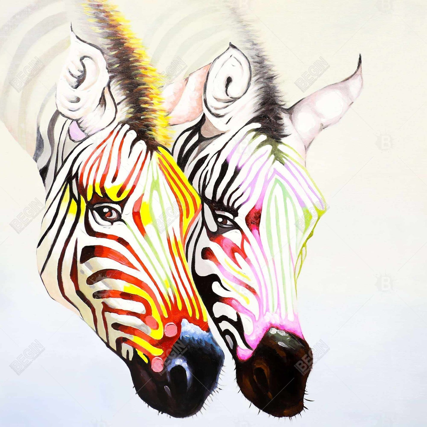 Colorful Zebras Canvas | Yellow Frame | Bedroom Wildlife Decor