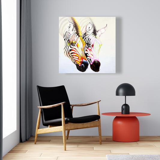 Colorful Zebras Canvas - African Yellow Art for Bedroom Decor
