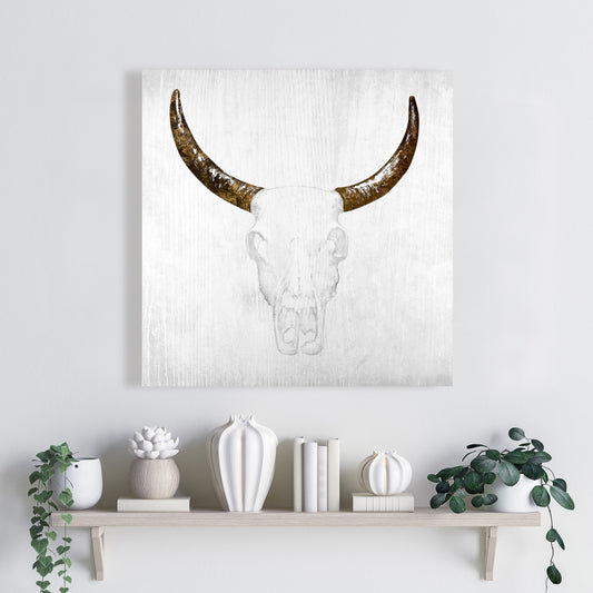 Bull Skull Canvas | Farm Animals Bedroom Decor | White, Brown