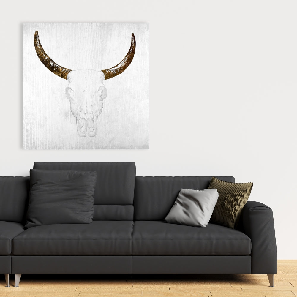 Bull Skull Canvas | Farm Animals Bedroom Decor | White, Brown