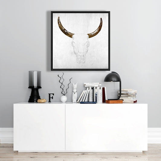 Bull Skull Canvas | Minimalist Animal Art for Bedroom Decor