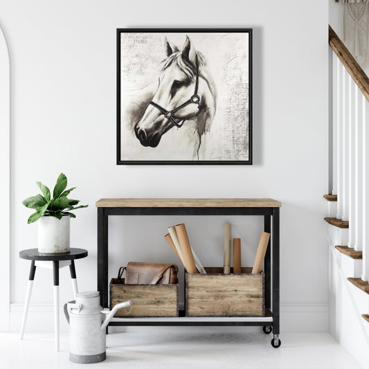 Minimalist Flicka the White Horse Canvas | Farm Animal Decor