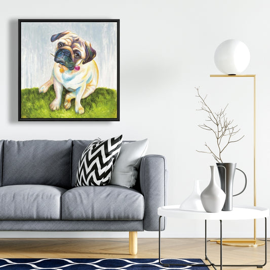 Toile « Carlin mignon avec rose » | Décoration animalière contemporaine