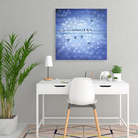 Oiseaux sur toile métallique | Ciel bleu | Décoration d'intérieur