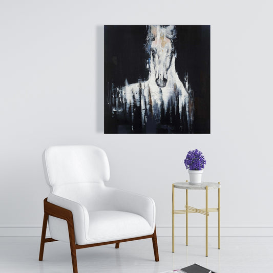 Toile abstraite représentant un cheval blanc | Décoration d'intérieur avec animaux de la ferme