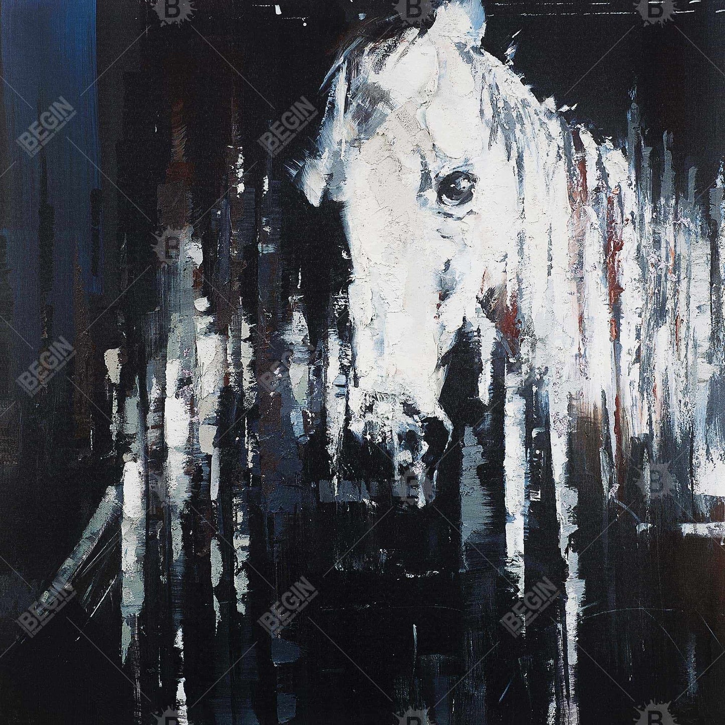 Toile abstraite représentant un cheval | Décoration encadrée d'animaux de la ferme pour chambre