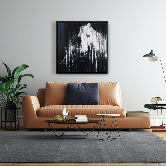 Toile abstraite représentant un cheval | Décoration encadrée d'animaux de la ferme pour chambre