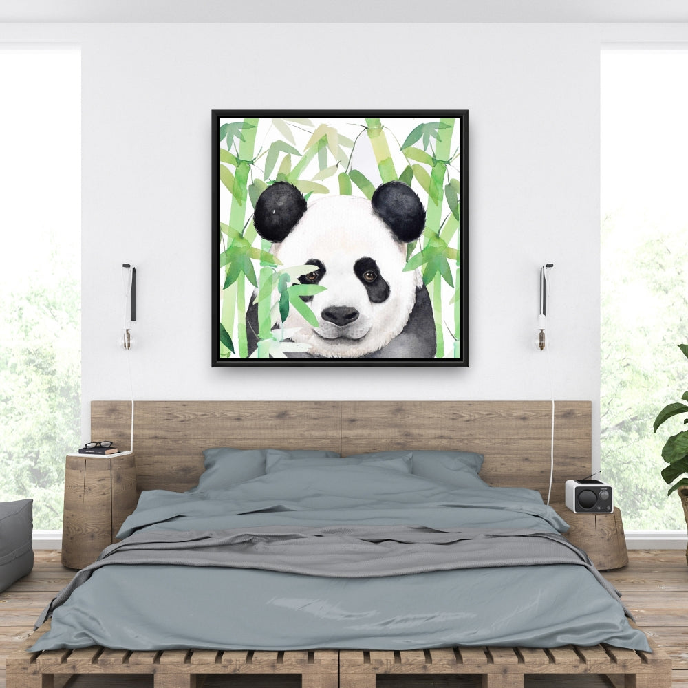 Panda caché dans une toile de bambou | Décoration d'intérieur avec art animalier asiatique