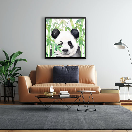 Panda caché dans une toile de bambou | Décoration d'intérieur avec art animalier asiatique