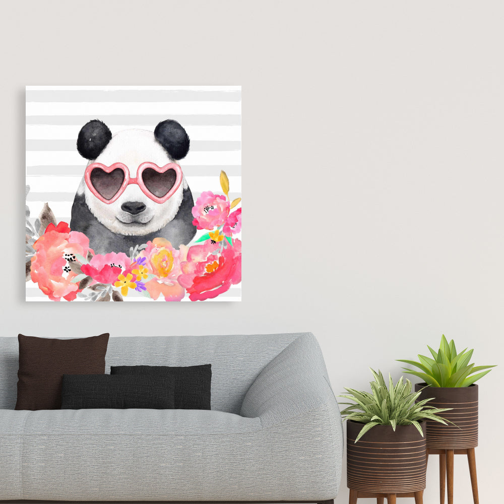 Panda with Heart Glasses Canvas | Bedroom Wildlife Home Decor