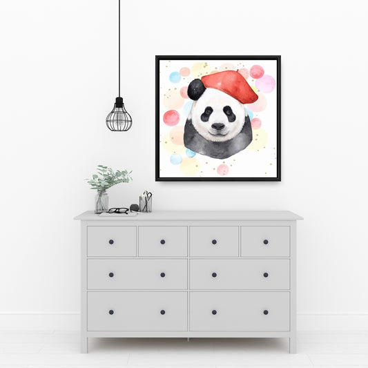 Toile encadrée blanche à motif panda | Décoration d'intérieur