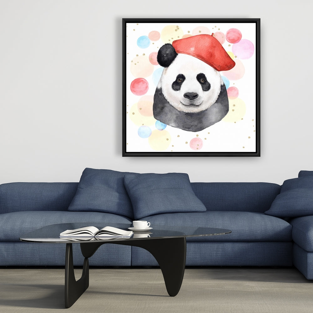 Toile encadrée blanche à motif panda | Décoration d'intérieur